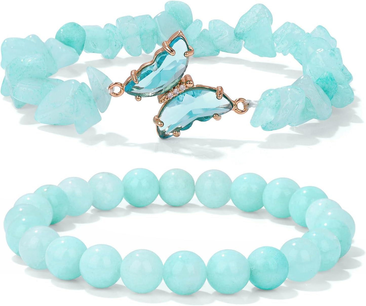 KDTONG Amethyst Bracelet For Women Anxiety Amethyst Beaded Bracelets Butterfly Charms Healing Stone Layered Bracelet Gifts For Women