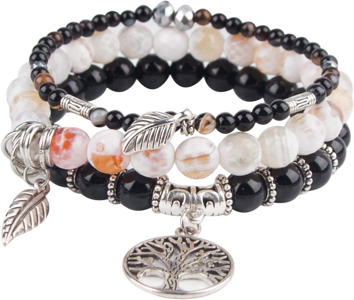 Beaded Bracelets for Women, Healing Stone Crystal Bracelets Tree of Life Bracelet Yoga Stretch Chakra Bracelet Set Jewelry Gifts