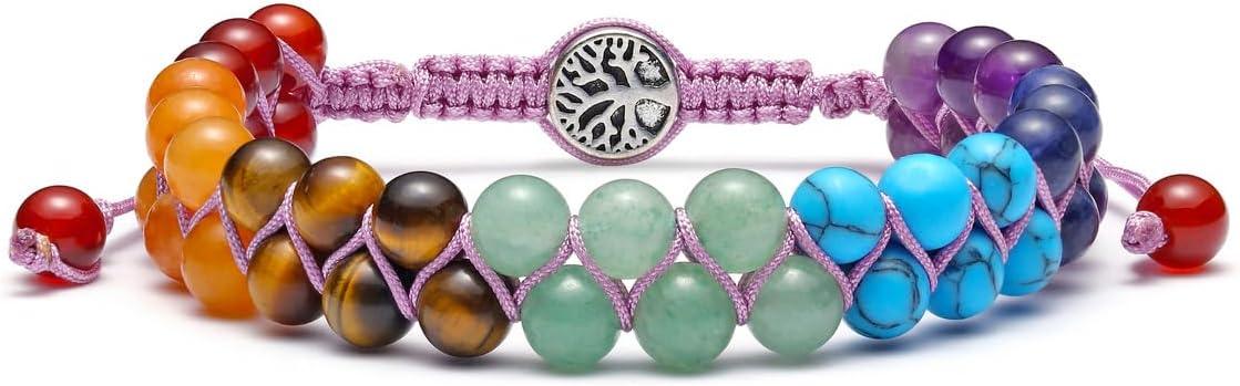 KDTONG Bead Chakra Bracelet 7 Chakras Healing Crystals Bracelet Yoga Stone Beads Bracelets Meditation Relax Anxiety Bangle for Womens Mens