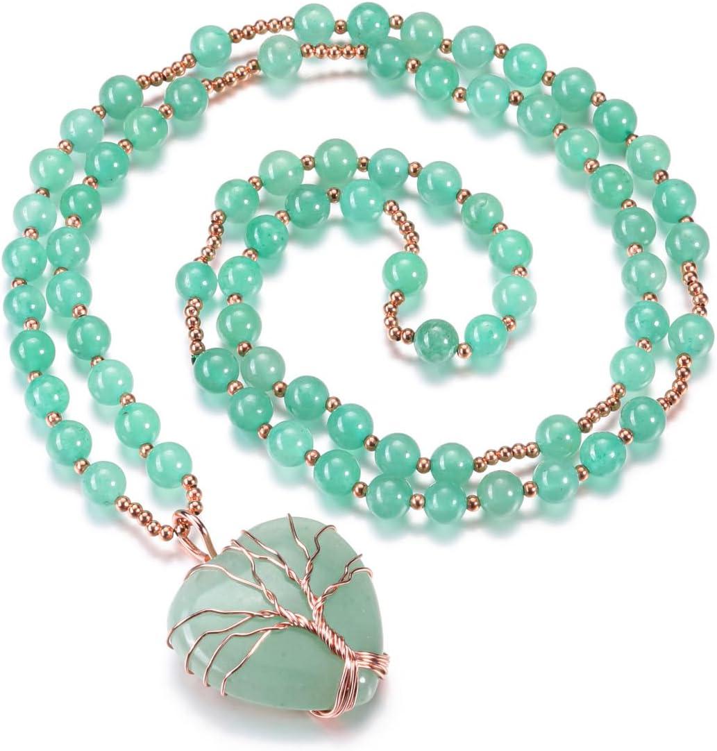 KDTONG Healing Crystal Amethyst Necklace Natural Stone Beads Life Tree Wire Wrapped Teardrop Gemstone Pendant Jewelry for Women Mom