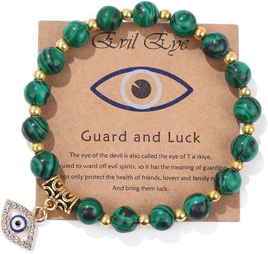 KDTONG Evil Eye Bracelet for Women Men Natural Stone Beads Handmade Bracelet Inspirational Bracelet with Gift Message Card Kabbalah Protection Good Luck Jewelry Gift