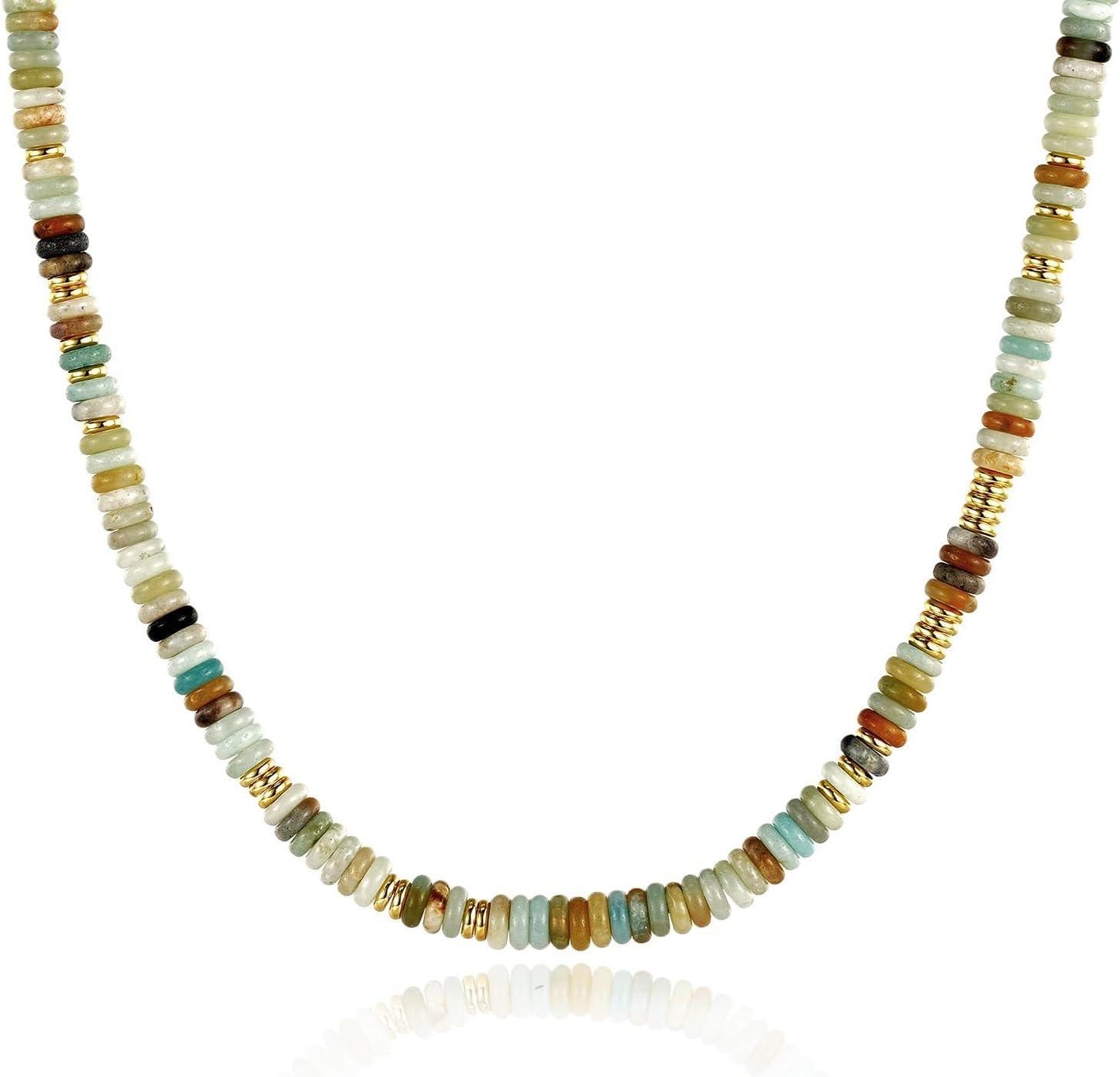 Beaded Choker Necklace for Women, Gemstone Choker Natural Stone Freshwater Pearl Surfer Necklaces 14K Gold Plated Summer Beach Handmade Jewelry