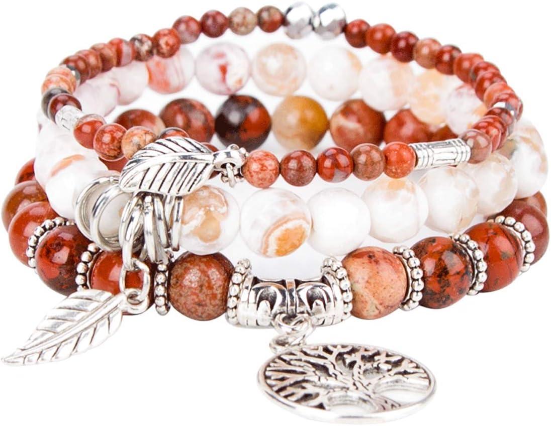 Beaded Bracelets for Women, Healing Stone Crystal Bracelets Tree of Life Bracelet Yoga Stretch Chakra Bracelet Set Jewelry Gifts