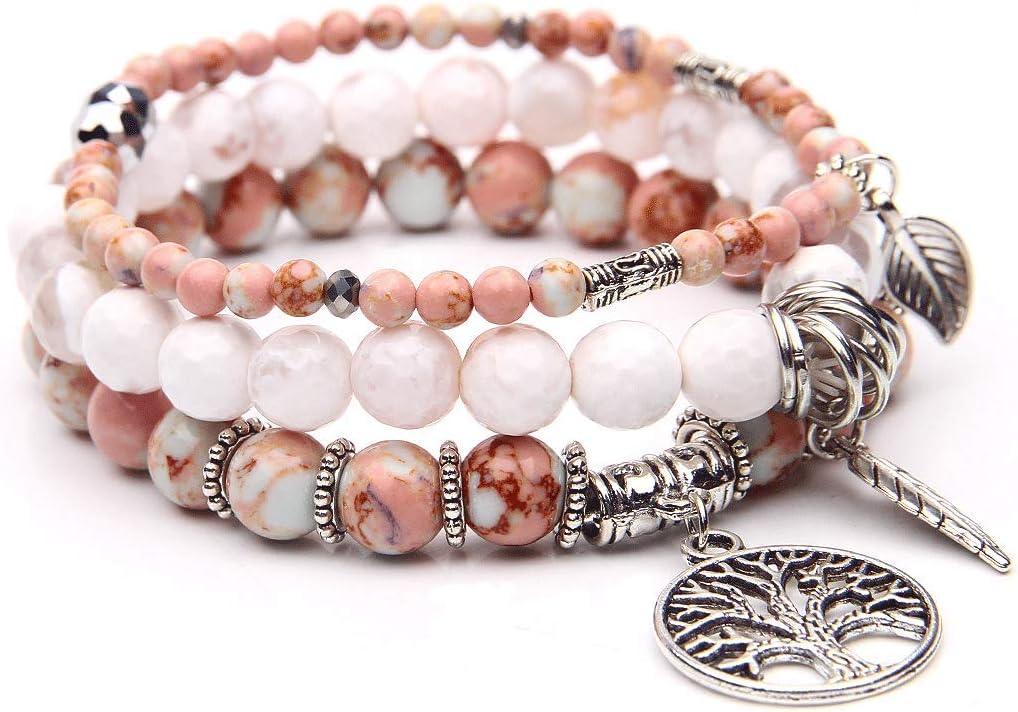 Beaded Bracelets for Women, Healing Stone Crystal Bracelets Tree of Life Bracelet Yoga Stretch Chakra Bracelet Set Jewelry Gifts