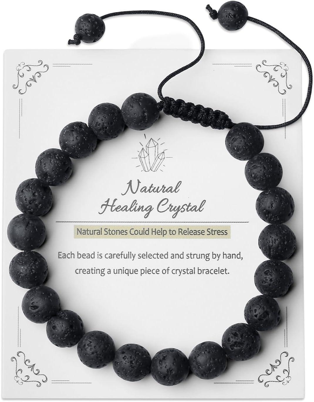 Crystal Bracelets for Woman Men Natural Adjustable Stone Bracelet 8 mm Beaded Bracelets for Women Men