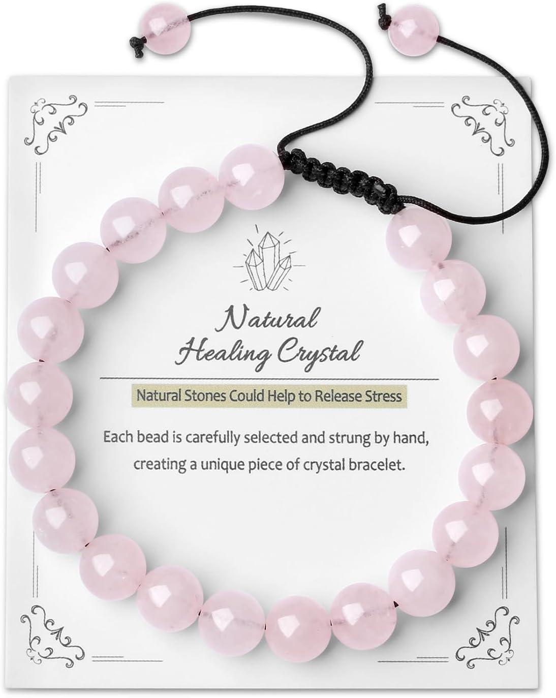 Crystal Bracelets for Woman Men Natural Adjustable Stone Bracelet 8 mm Beaded Bracelets for Women Men