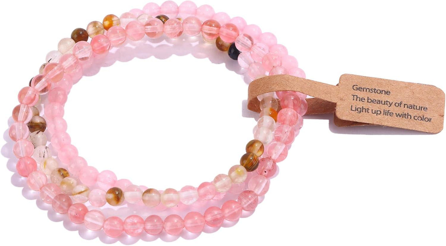3PCS Crystal Bracelets for Women Men 4mm Semi-Precious Gemstone Beaded Bracelets Round Gemstones Elastic Stretch Bracelet Yoga Bracelets Unisex Jewelry
