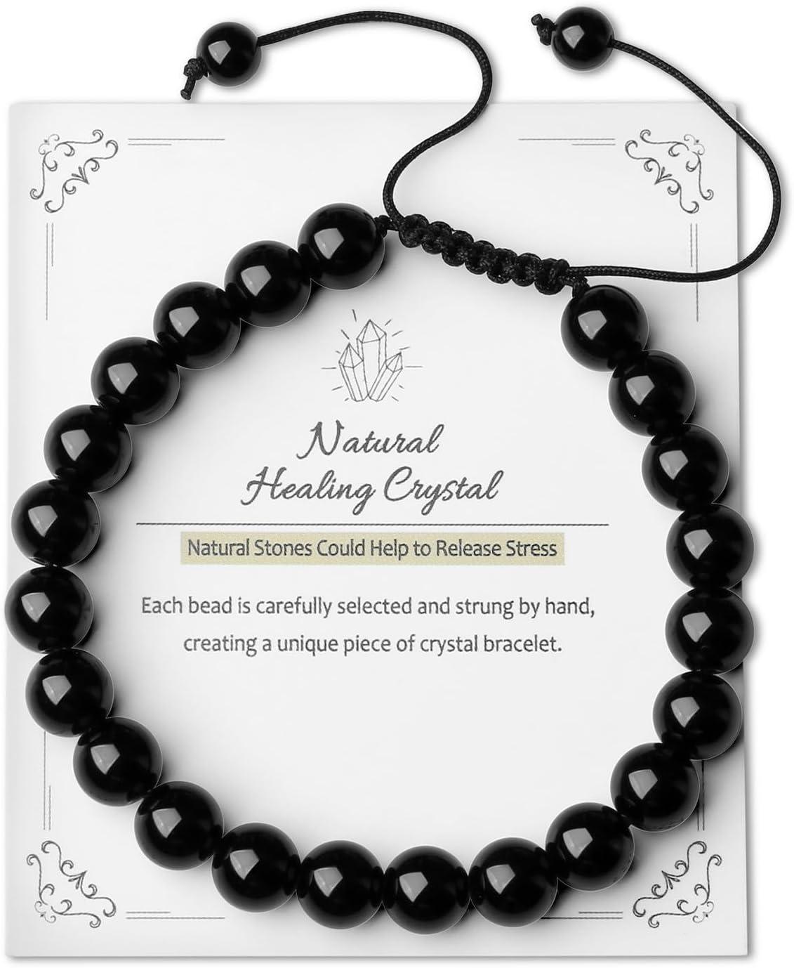 Crystal Bracelets for Woman Men Natural Adjustable Stone Bracelet 8 mm Beaded Bracelets for Women Men