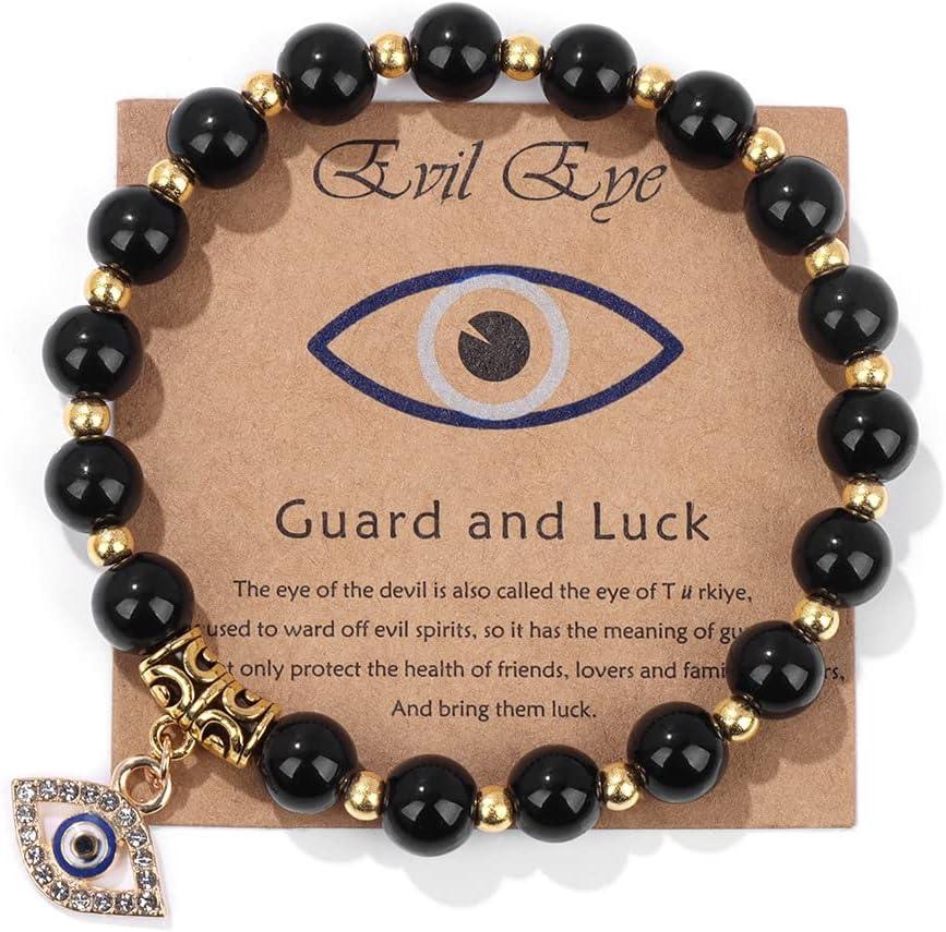 KDTONG Evil Eye Bracelet for Women Men Natural Stone Beads Handmade Bracelet Inspirational Bracelet with Gift Message Card Kabbalah Protection Good Luck Jewelry Gift