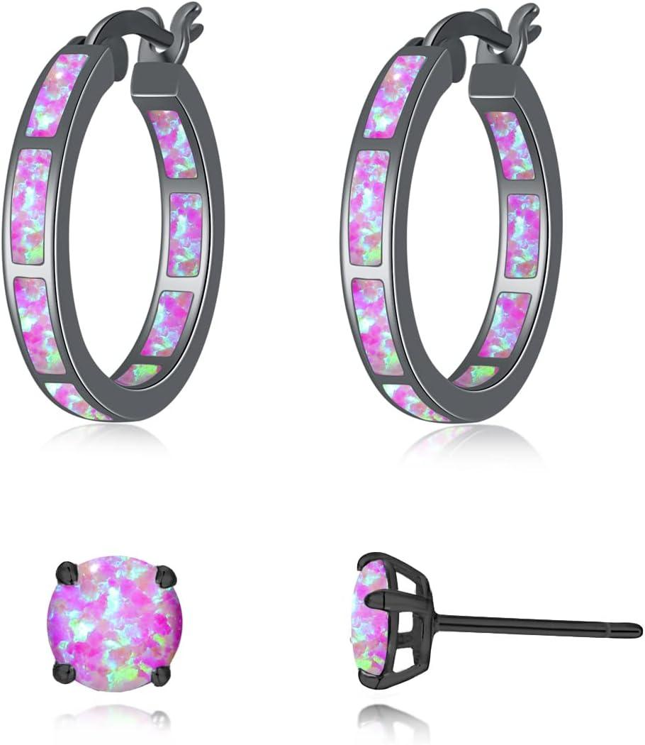KDTONG Sterling Silver/Rose Gold/Yellow Gold Plated Hoop Earrings 20mm,Multicolor Opal Small Hoop Earrings for Women Girls Hypoallergenic Jewelry for Sensitive Ears Gemstone Earrings