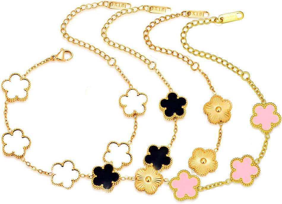 18K Gold-Plated Four Leaf Clover Bracelet for Women,Adjustable lucky Bracelet Set Jewelry Gift-Hypoallergenic Charm for Birthdays, Wellness & Daily Wear