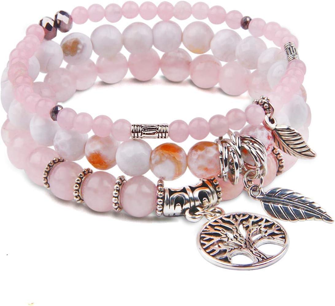 Beaded Bracelets for Women, Healing Stone Crystal Bracelets Tree of Life Bracelet Yoga Stretch Chakra Bracelet Set Jewelry Gifts