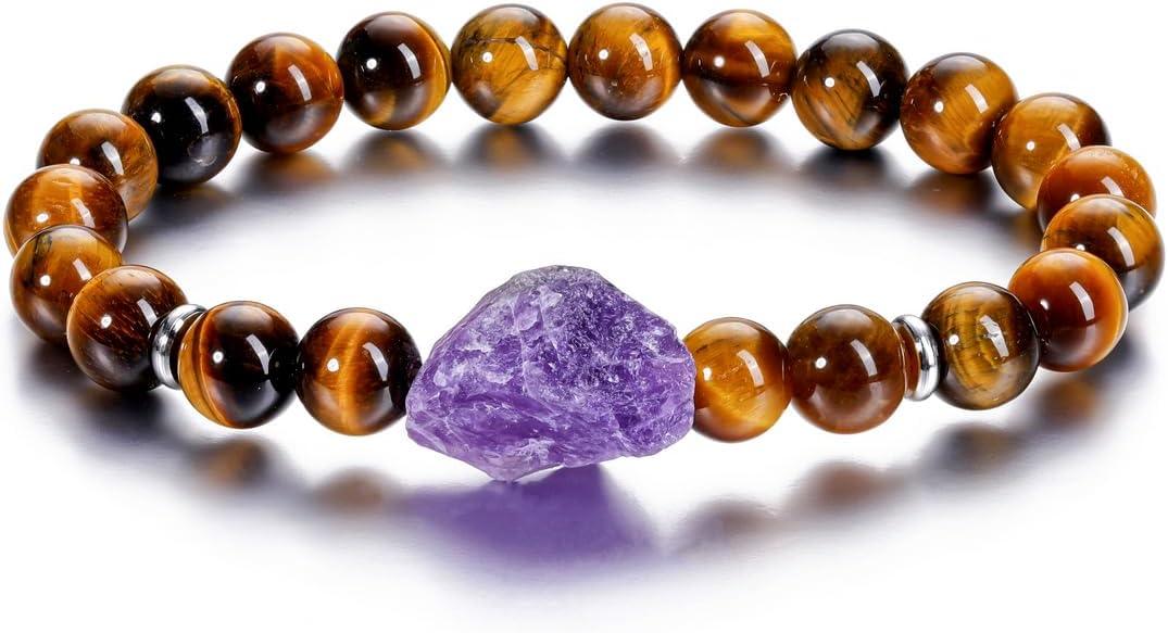 Amethyst Crystal Beaded Bracelet for Women,Natural Gem Semi Precious Reiki Healing Crystal Energy Quartz Bracelet,Handmade 8mm Round Stone Beads Stretch Bracelet