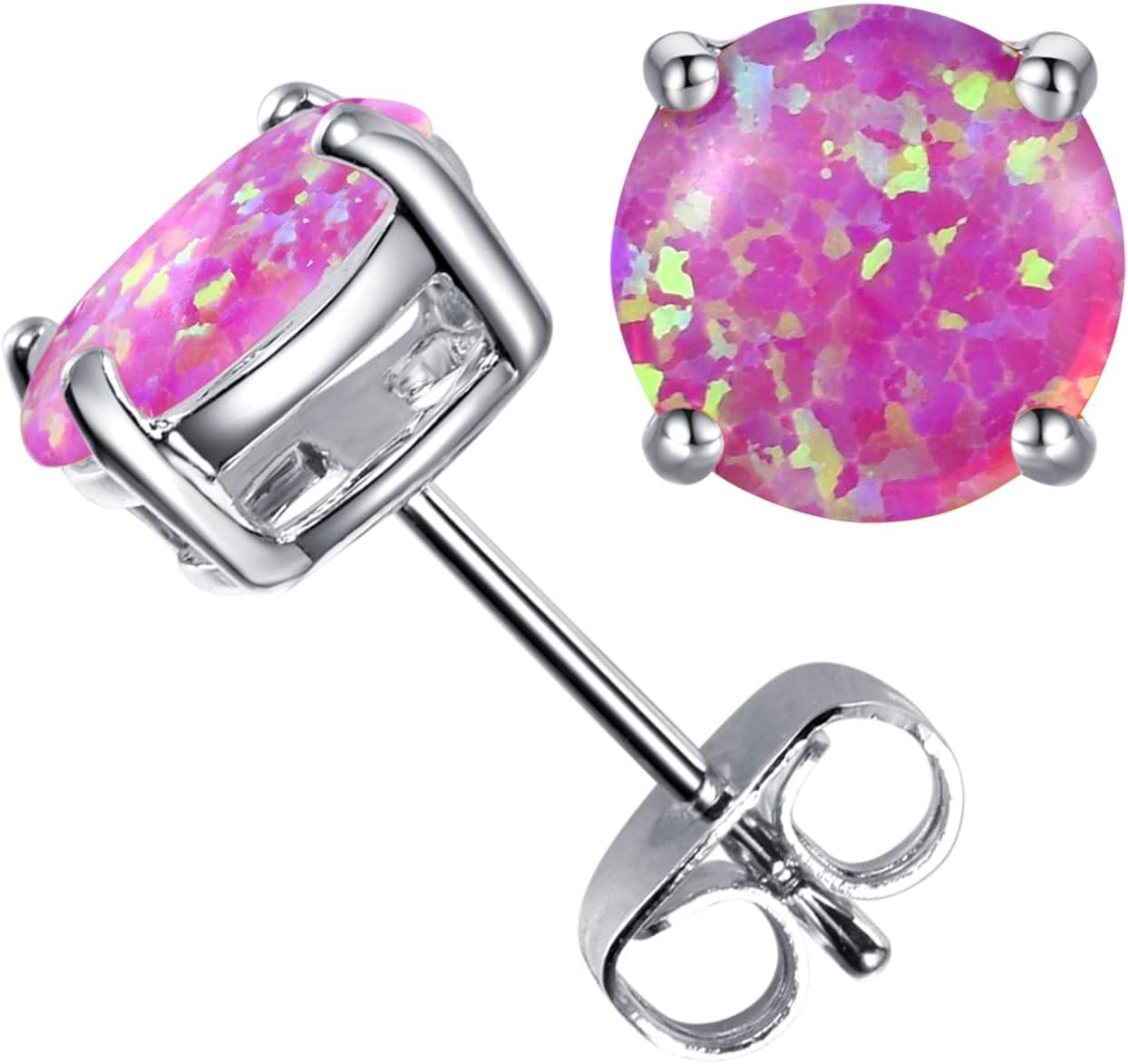 KDTONG Multi Colors fire Opal Stud Earrings Birthstone Earrings For Women 8mm
