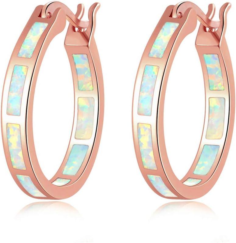 KDTONG Sterling Silver/Rose Gold/Yellow Gold Plated Hoop Earrings 20mm,Multicolor Opal Small Hoop Earrings for Women Girls Hypoallergenic Jewelry for Sensitive Ears Gemstone Earrings