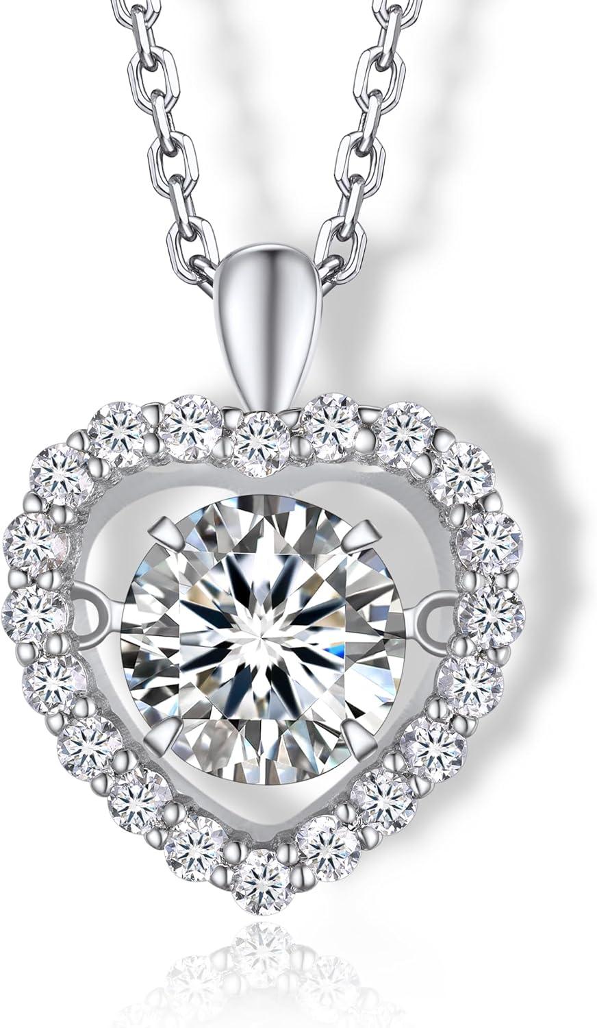 Heart Necklace for Women, Sparkling Gift for Her, 1Carat Moissanite Heart Pendent for Her, 925 Sterling Silver Dance Necklace for Anniversary Christmas Valentines