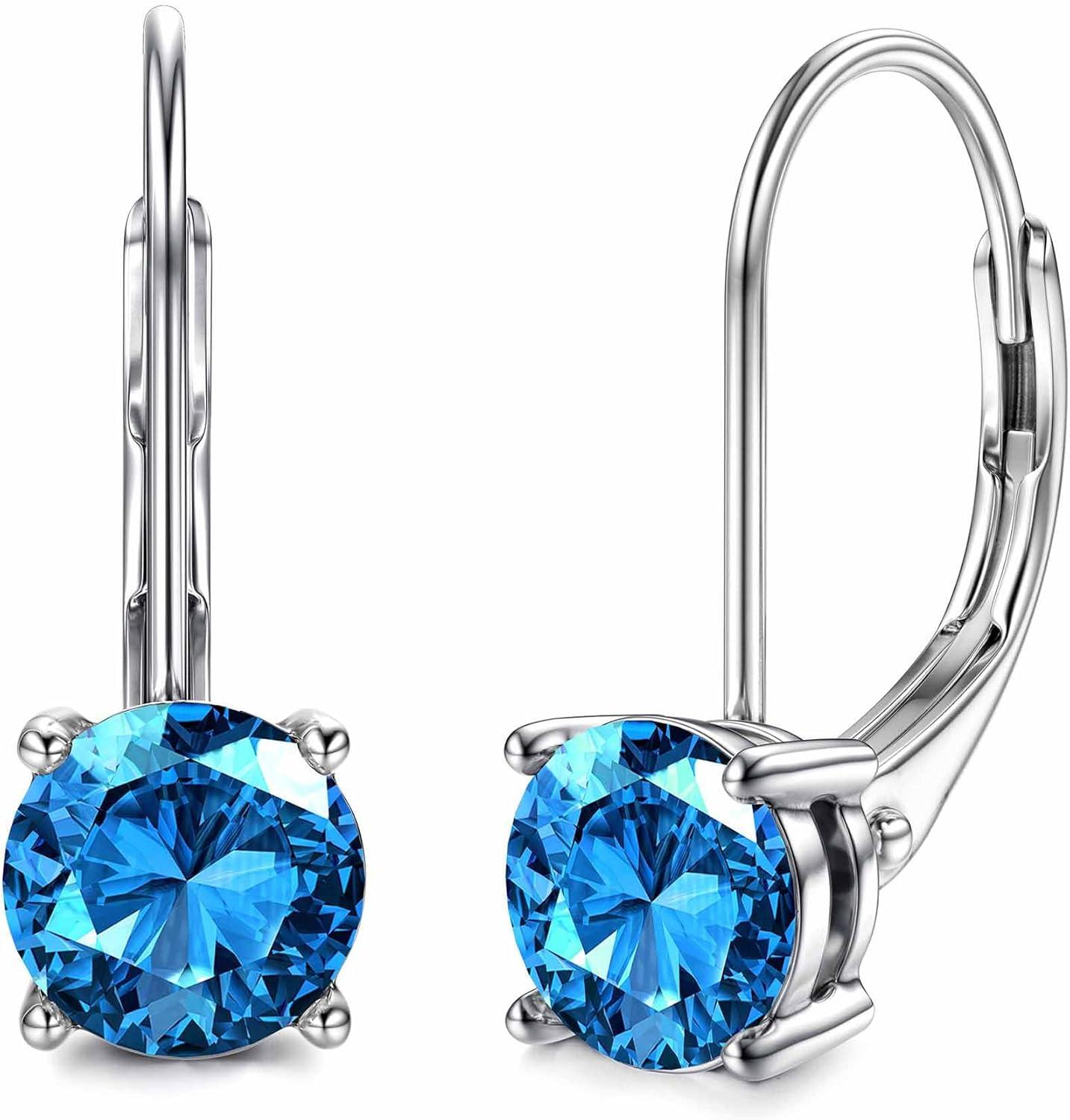 Moissanite Earrings,1.0ct-2.0ct D Color Brilliant Round Cut Lab Created Diamond Earrings 18K White Gold Plated Sterling Silver Dangle Earrings Moissanite Leverback Drop Earrings