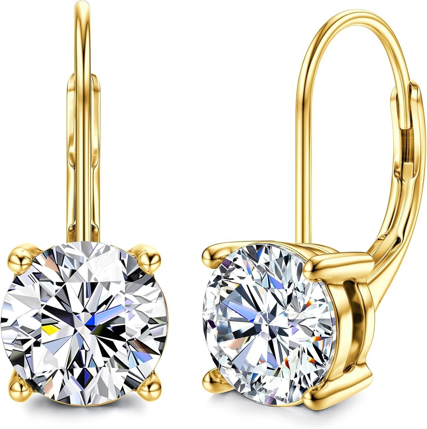 Moissanite Earrings,1.0ct-2.0ct D Color Brilliant Round Cut Lab Created Diamond Earrings 18K White Gold Plated Sterling Silver Dangle Earrings Moissanite Leverback Drop Earrings