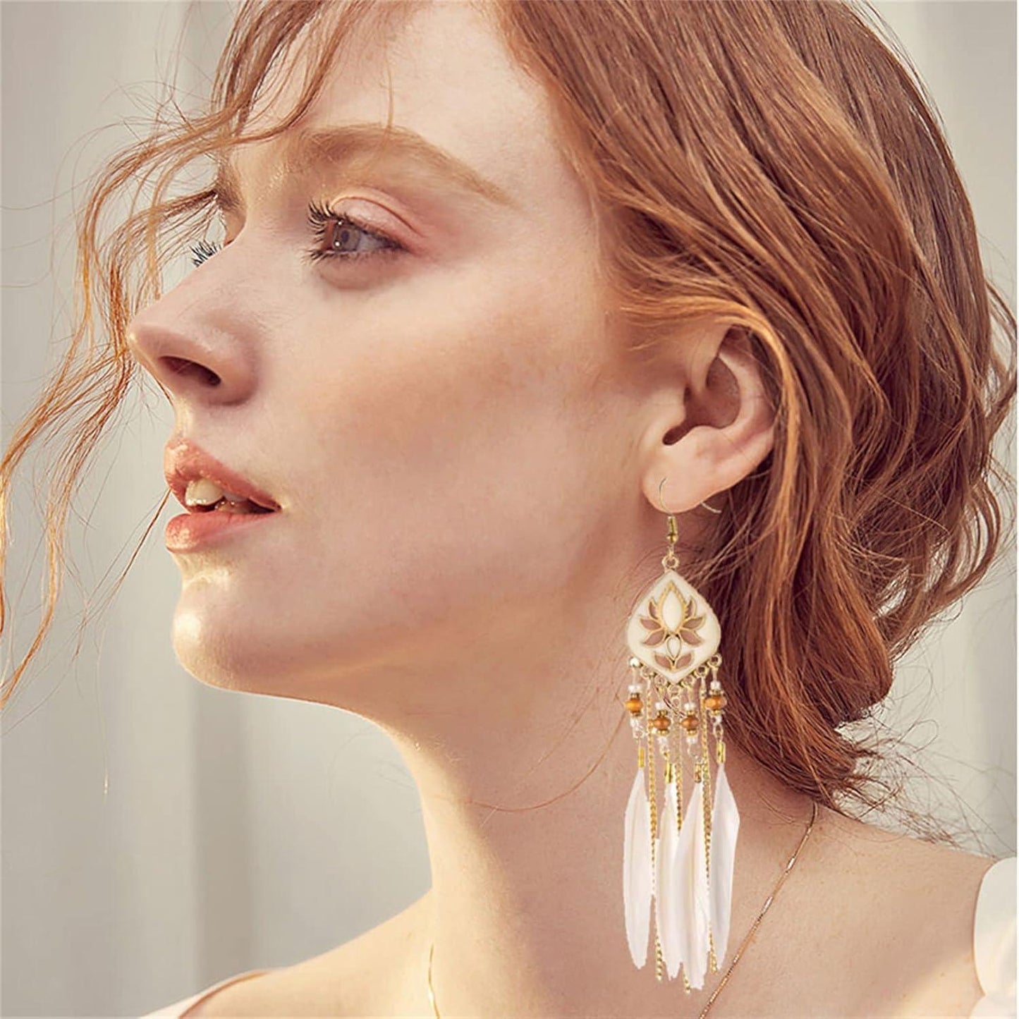 Punk Vintage Long Tassel Feather Earrings for Women Bohemian Handmade Natural Pendant Earring Fish Hook Earrings Vintage Boho Multicolor Tassel Feathers Dangle Drop Earrings Jewelry