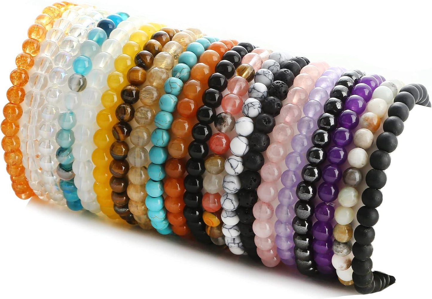 20Pcs 6mm Gemstones Beaded Stretch Bracelet for Women Crystal Stone Bracelets Round Beads Semi-Precious Stretch Bracelet Set Unisex