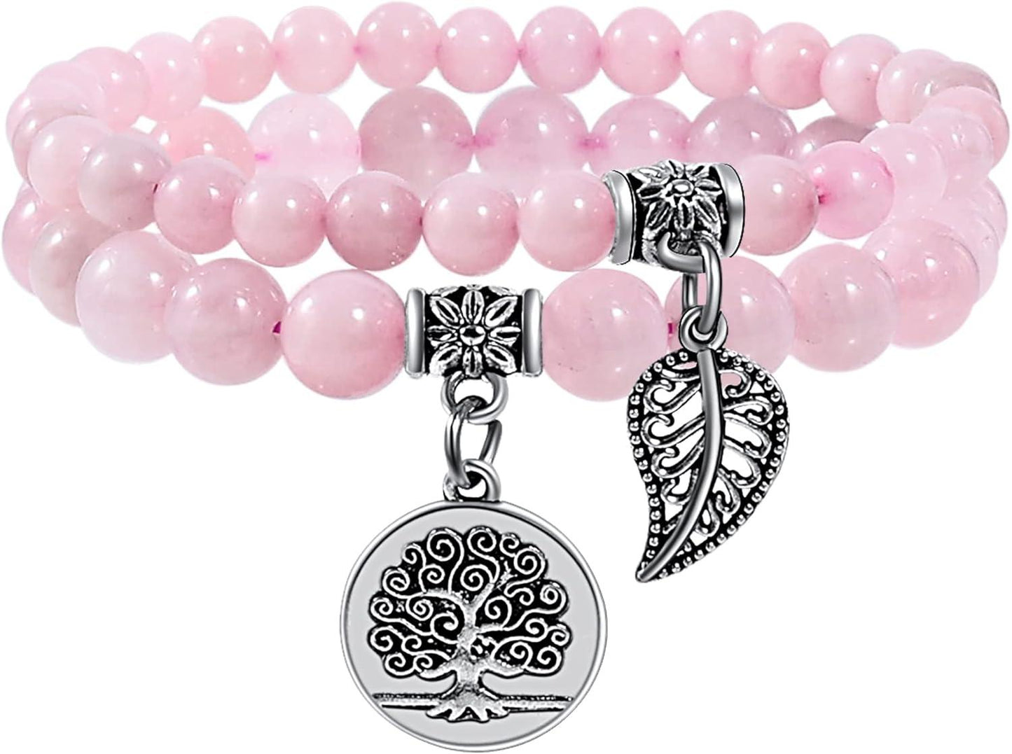 Bivei Natural Semi Precious Gemstone beads bracelet for women - Life Tree and Leaf Charm Energy Reiki Crystal Stretch Bracelets