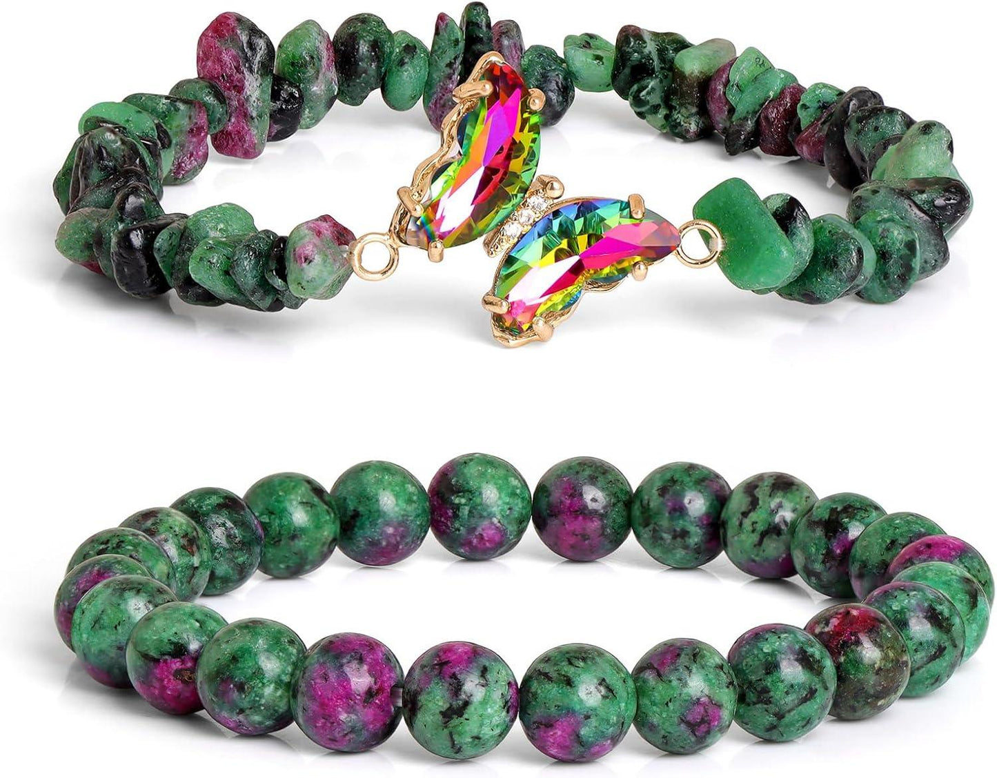 KDTONG Amethyst Bracelet For Women Anxiety Amethyst Beaded Bracelets Butterfly Charms Healing Stone Layered Bracelet Gifts For Women