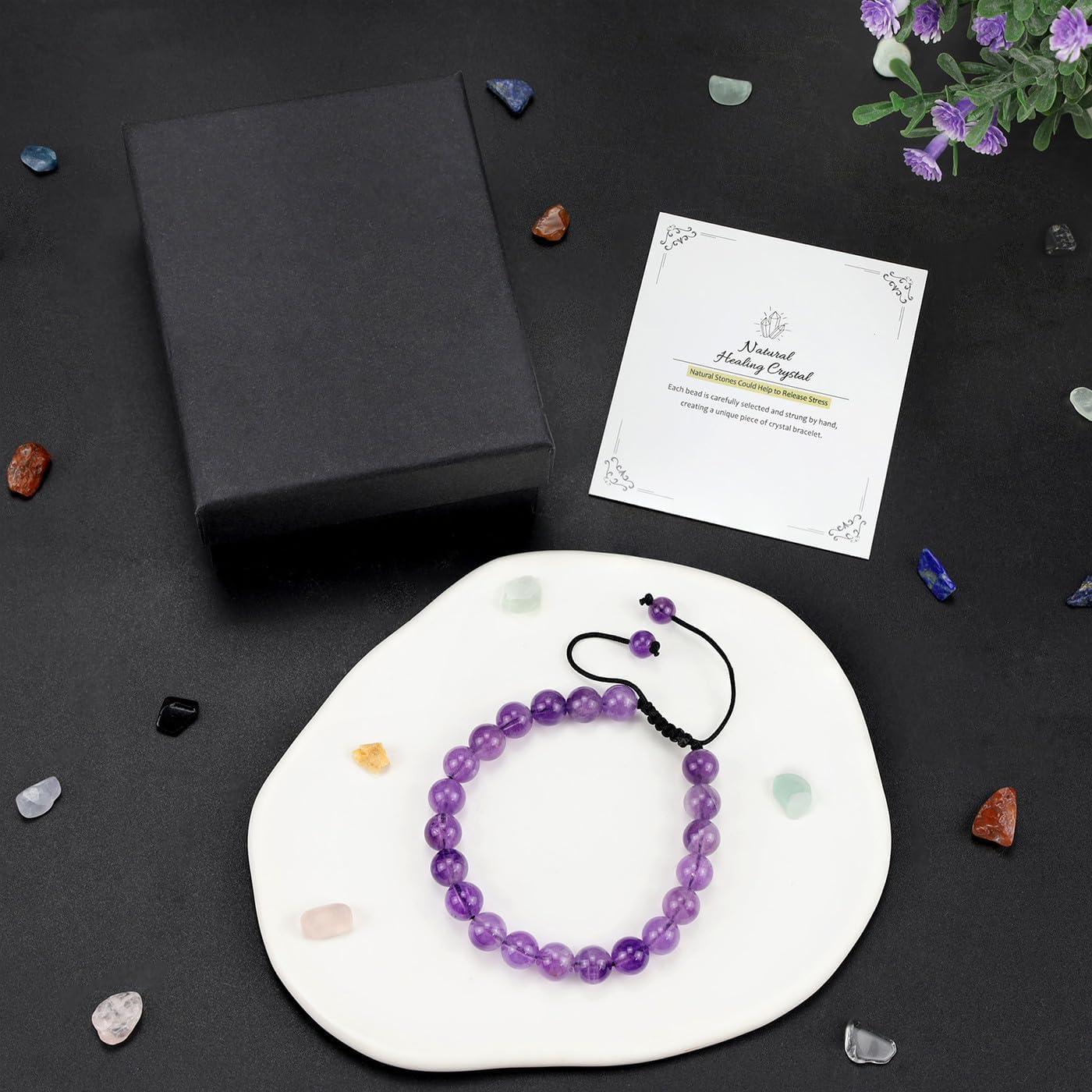 Crystal Bracelets for Woman Men Natural Adjustable Stone Bracelet 8 mm Beaded Bracelets for Women Men