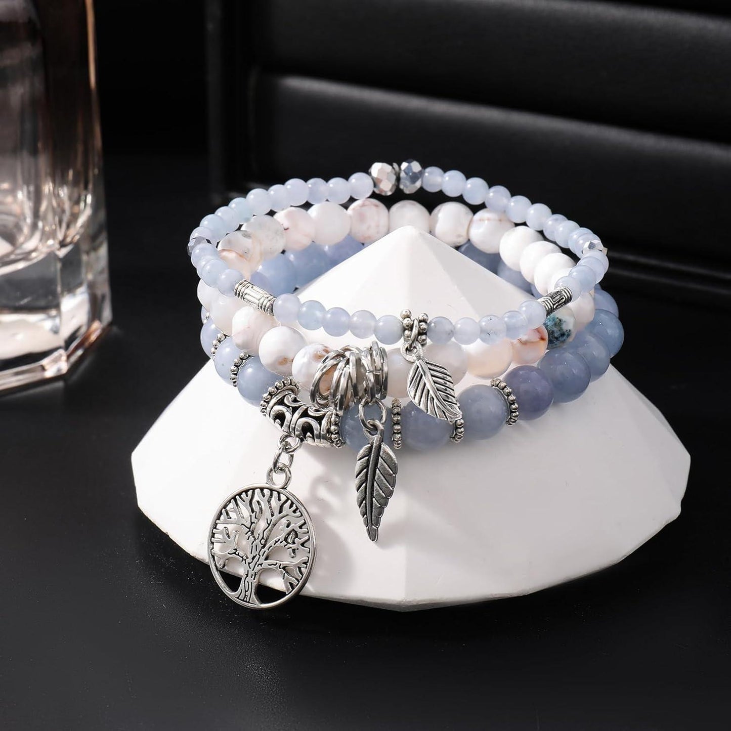 Beaded Bracelets for Women, Healing Stone Crystal Bracelets Tree of Life Bracelet Yoga Stretch Chakra Bracelet Set Jewelry Gifts