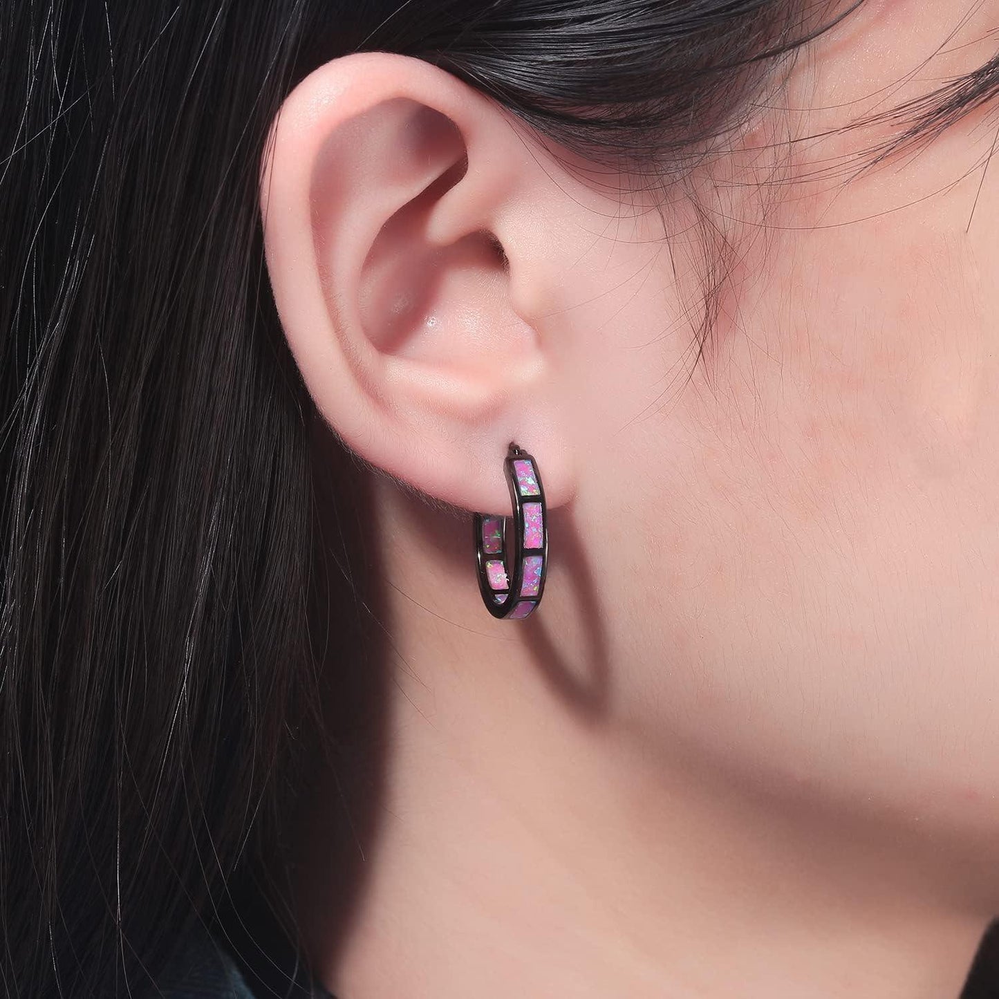 KDTONG Sterling Silver/Rose Gold/Yellow Gold Plated Hoop Earrings 20mm,Multicolor Opal Small Hoop Earrings for Women Girls Hypoallergenic Jewelry for Sensitive Ears Gemstone Earrings