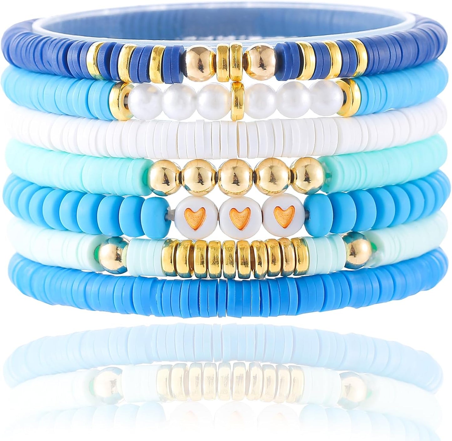 Friendship Bracelets Trendy Heishi Clay Bead Bracelets Stack Gold Beaded Stretch Bracelets for Women Boho Stackable Bracelets Bulk Cute Preppy Jewelry