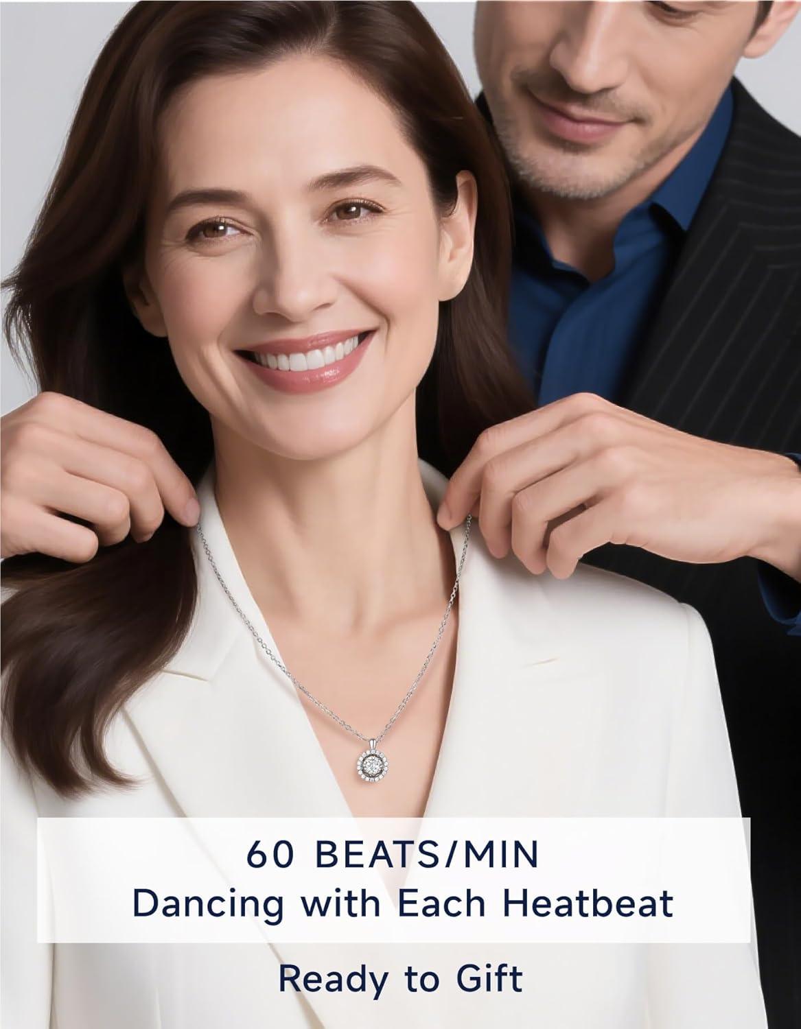 Heart Necklace for Women, Sparkling Gift for Her, 1Carat Moissanite Heart Pendent for Her, 925 Sterling Silver Dance Necklace for Anniversary Christmas Valentines
