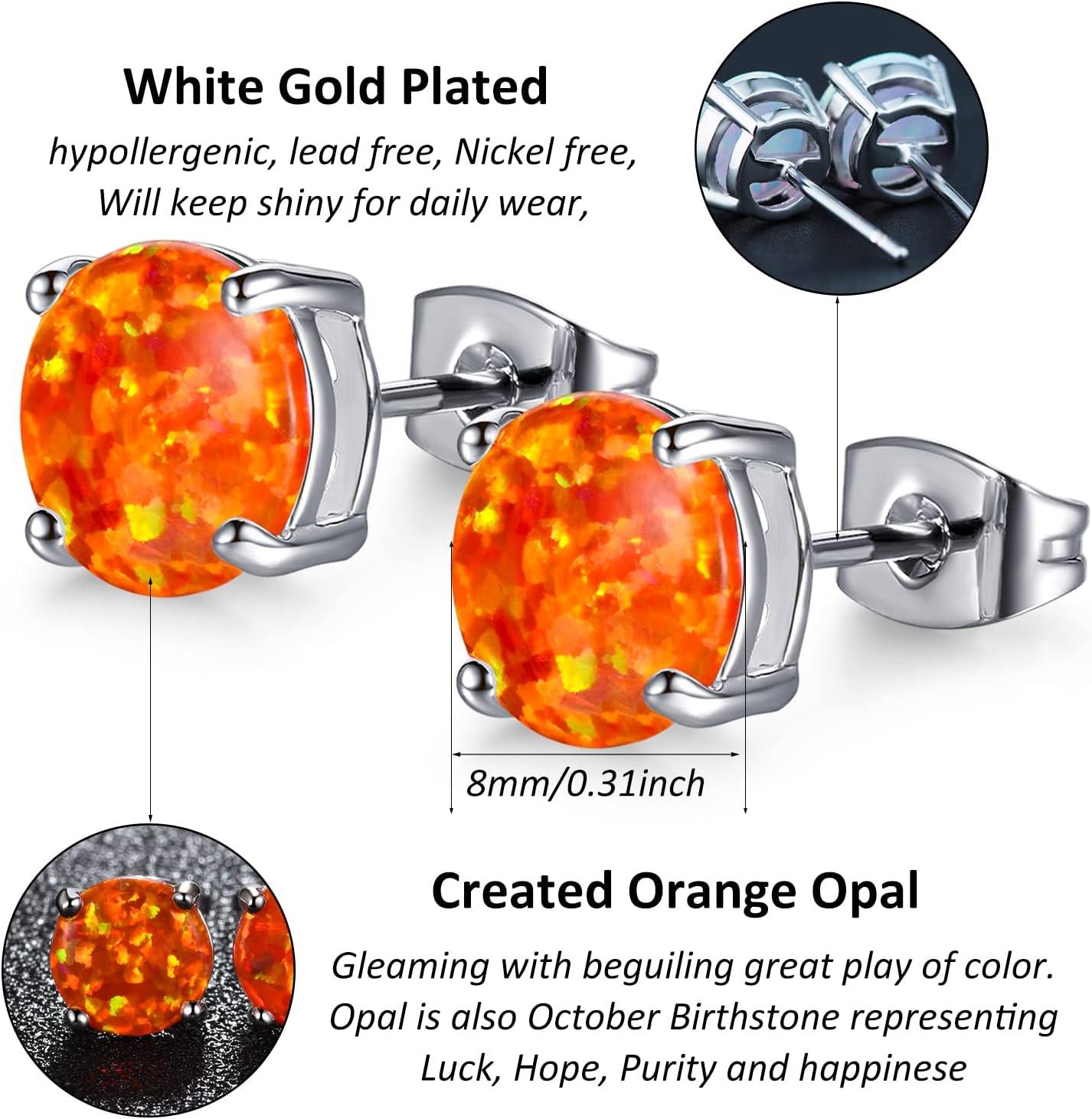 KDTONG Multi Colors fire Opal Stud Earrings Birthstone Earrings For Women 8mm