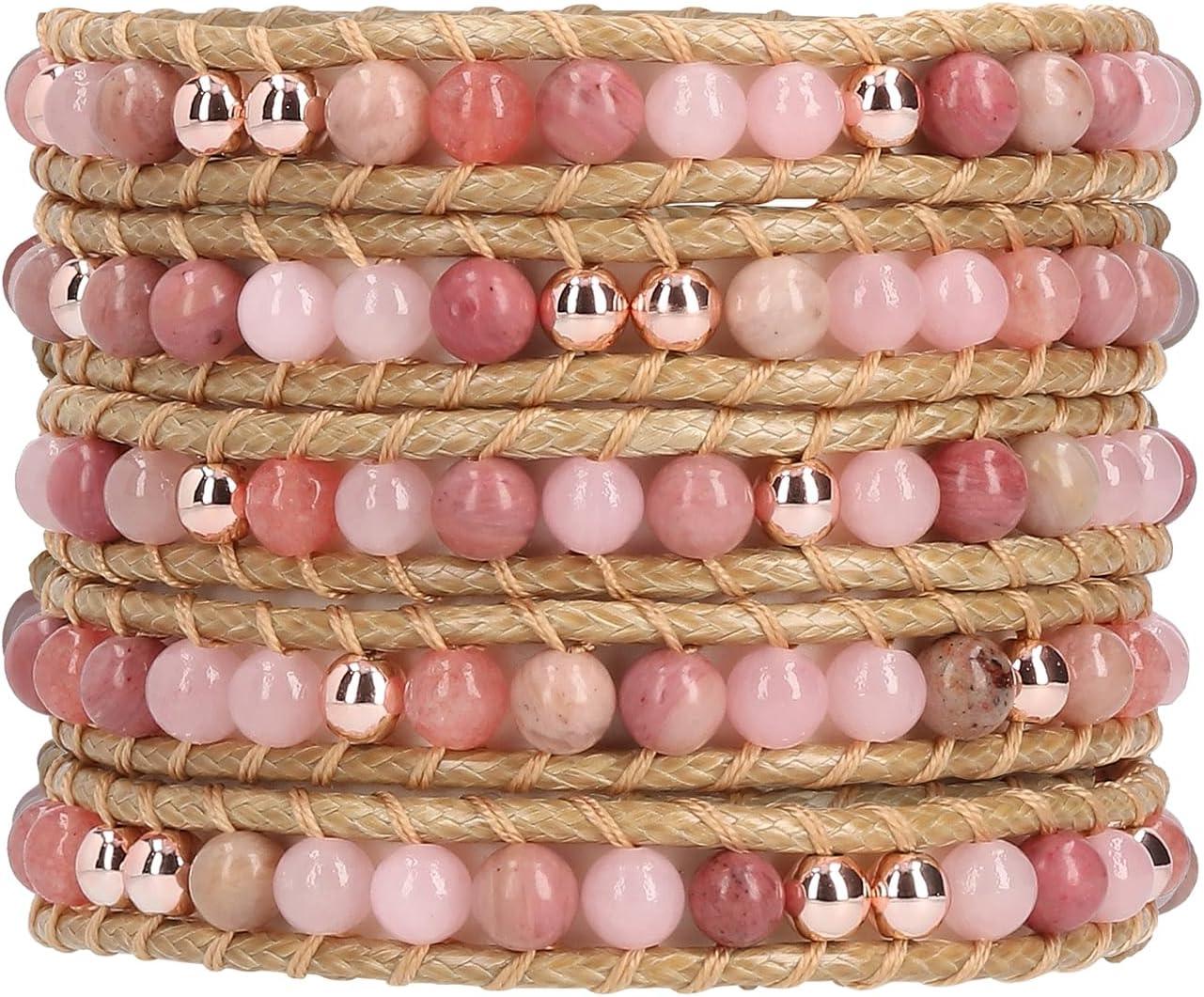 Bracelet for Women – Handmade Vegan Boho Natural Stone Layered Bracelet, Thailand Bohemian Stackable Beaded Wrap Bracelets, Summer Hippie Bracelet Stack, Fashion Jewelry Gifts
