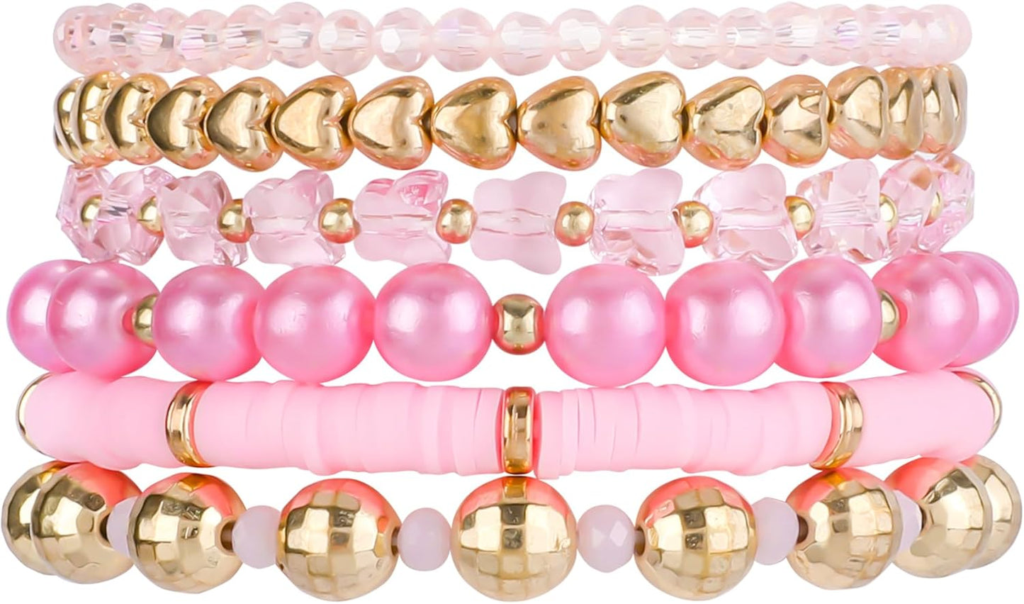 Bohemian Beaded Bracelets for Women Stackable Glass Beads Stretch Bracelets Boho Multilayered Disco Ball Faceted Crystal Beads Bracelet Set Handmade Trendy Jewelry Gift for Women