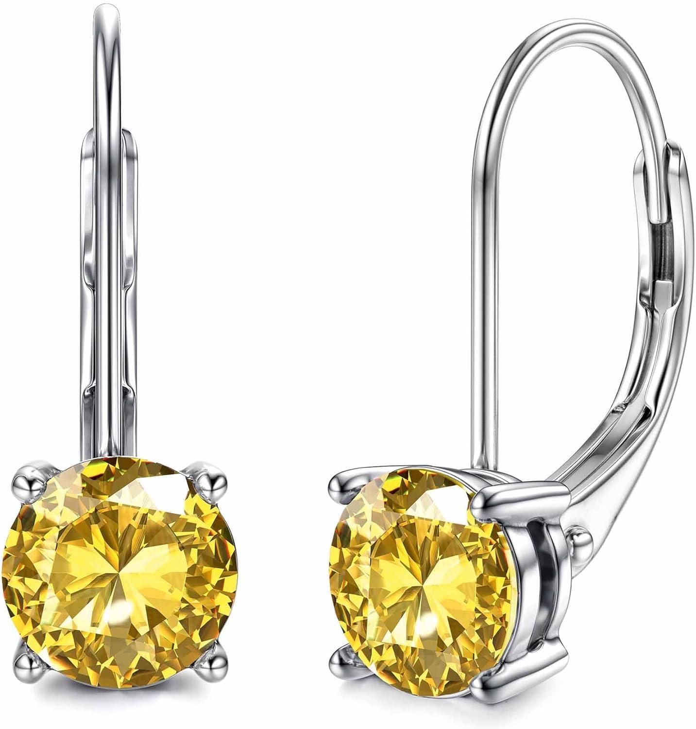 Moissanite Earrings,1.0ct-2.0ct D Color Brilliant Round Cut Lab Created Diamond Earrings 18K White Gold Plated Sterling Silver Dangle Earrings Moissanite Leverback Drop Earrings
