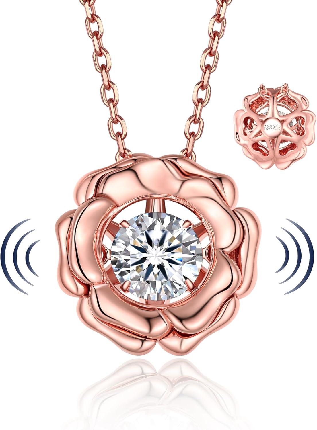 Heart Necklace for Women, Sparkling Gift for Her, 1Carat Moissanite Heart Pendent for Her, 925 Sterling Silver Dance Necklace for Anniversary Christmas Valentines