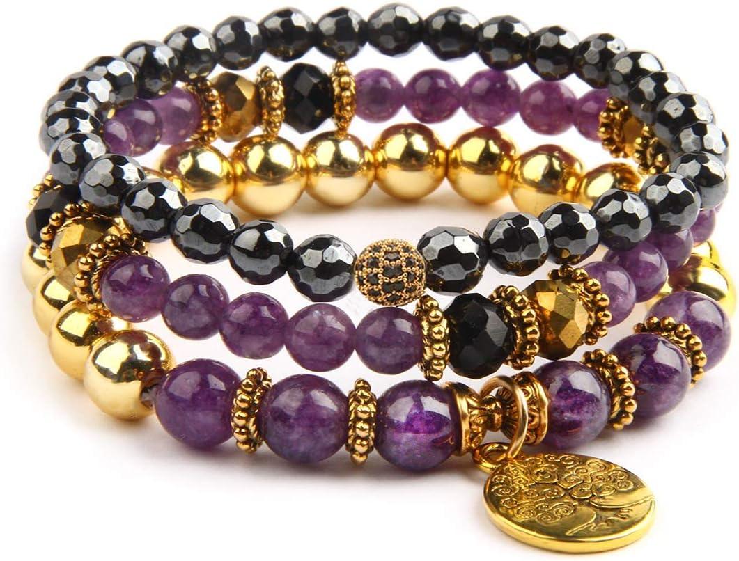 Beaded Bracelets for Women, Healing Stone Crystal Bracelets Tree of Life Bracelet Yoga Stretch Chakra Bracelet Set Jewelry Gifts