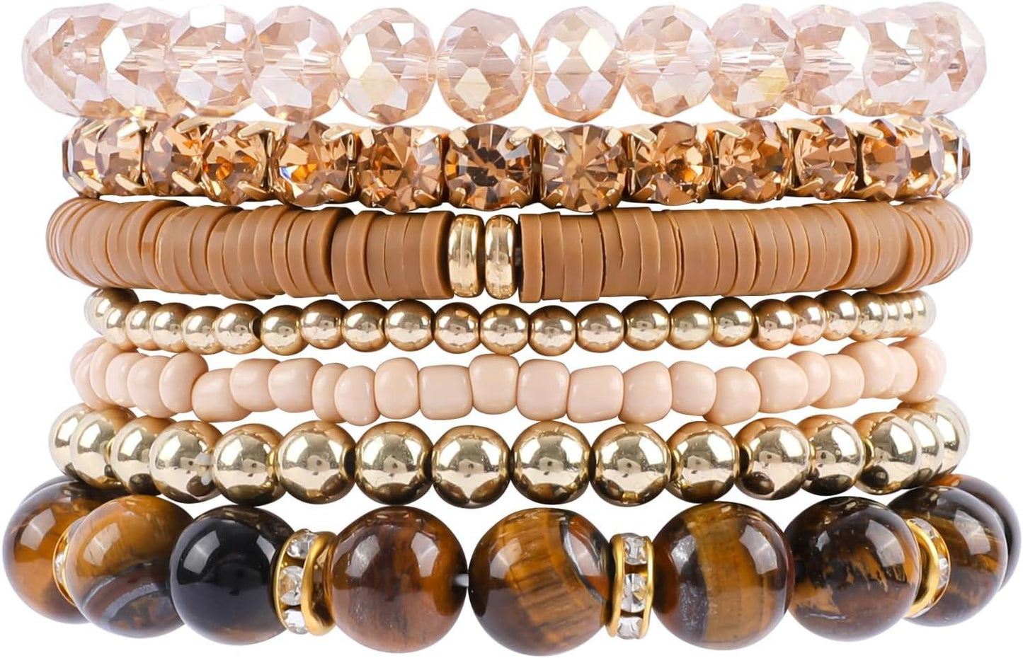 Bohemian Natural Stone Beaded Bracelets for Women Men Stackable Stretch Beads Bracelet Set with Charm and Tassel Multilayered Elastic Gemstone Bracelets Summer Beach Boho Jewelry Gift for Women