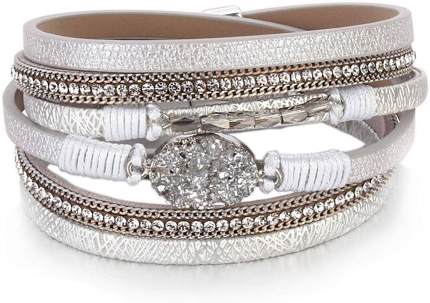 Leather Wrap Bracelet Boho Cuff Bangle Bracelets Crystal Bead Bracelet with Magnetic Clasp Jewelry Gifts for Women
