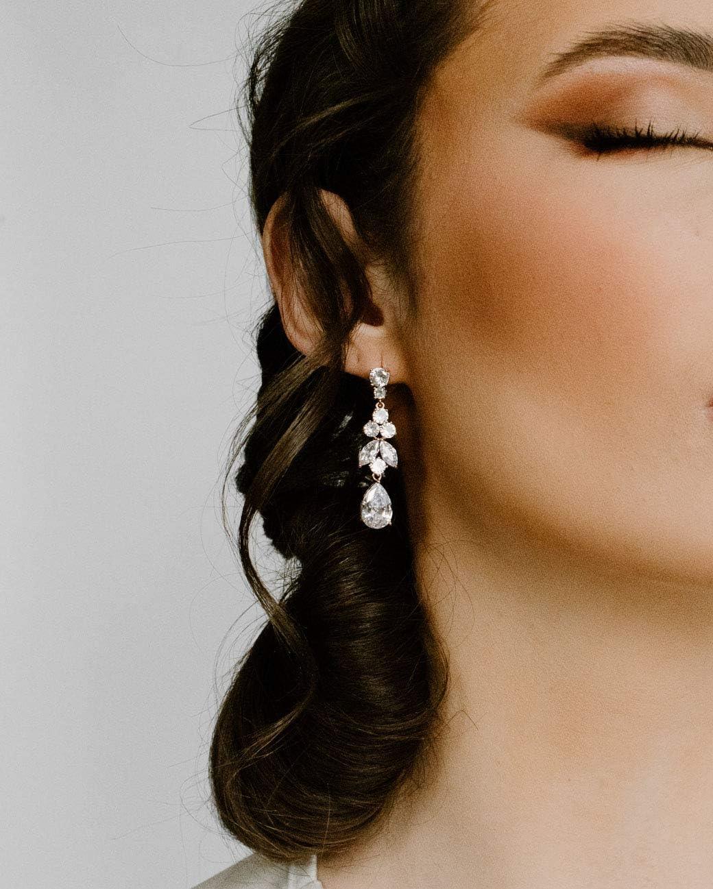 KDTONG Teardrop Wedding Bridal Earrings for Brides, Bridesmaids, Crystal Cubic Zirconia Dangle Drop Earrings for Women Prom Gifts