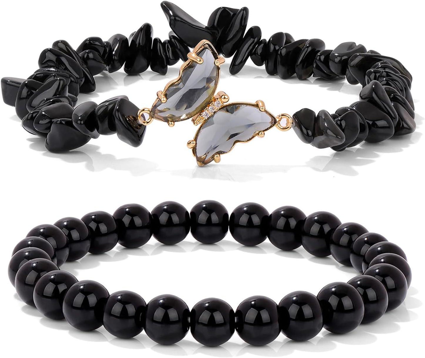 KDTONG Amethyst Bracelet For Women Anxiety Amethyst Beaded Bracelets Butterfly Charms Healing Stone Layered Bracelet Gifts For Women