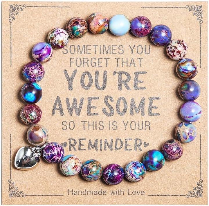 Inspirational Bracelets for Women Natural Stone Healing Relaxation Chakra Bracelet Gifts for Birthday Christmas Mothers day Valentines Thanksgiving Teacher Appreciation Gifts for Her Mom Best Friend Sister Men