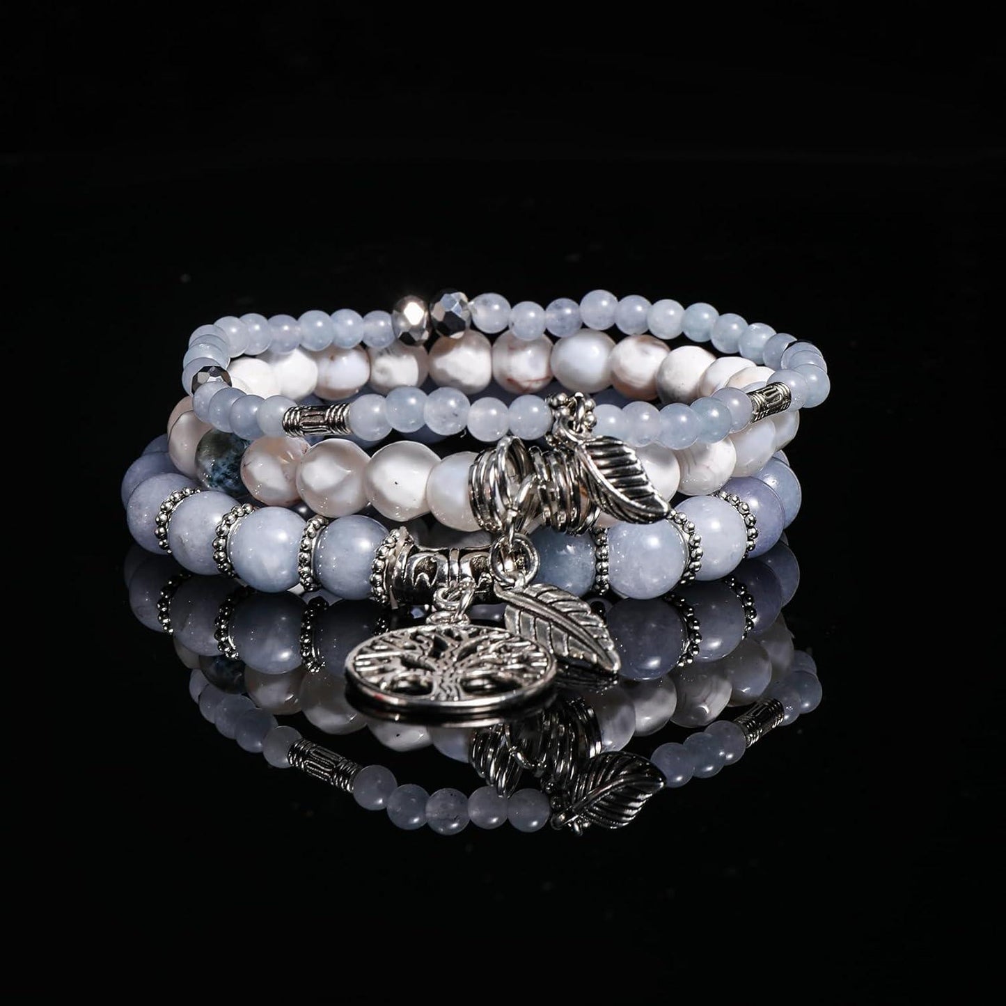 Beaded Bracelets for Women, Healing Stone Crystal Bracelets Tree of Life Bracelet Yoga Stretch Chakra Bracelet Set Jewelry Gifts