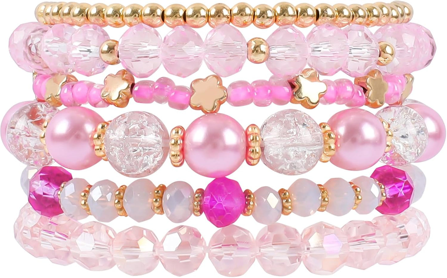 Bohemian Beaded Bracelets for Women Stackable Glass Beads Stretch Bracelets Boho Multilayered Disco Ball Faceted Crystal Beads Bracelet Set Handmade Trendy Jewelry Gift for Women