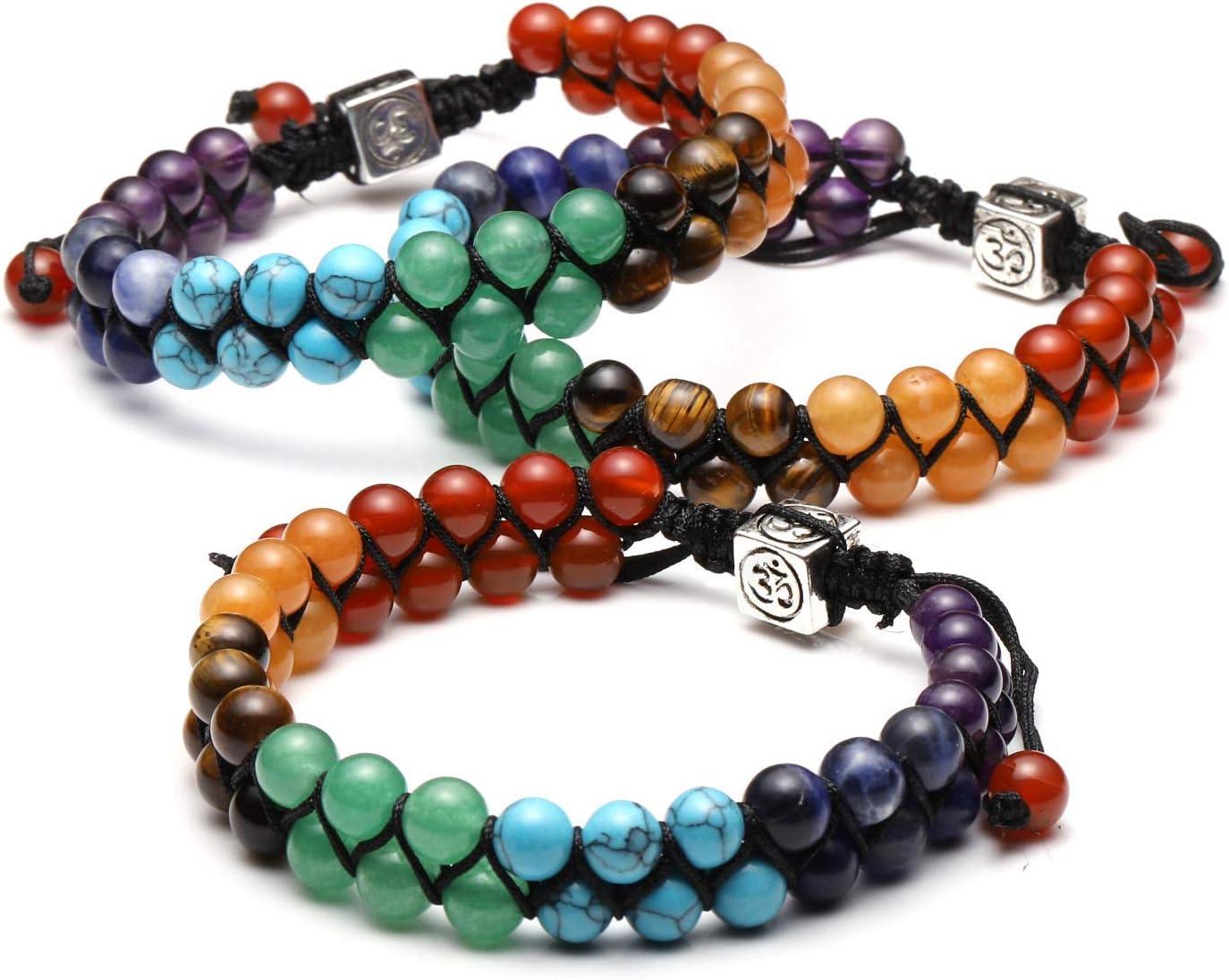 KDTONG Bead Chakra Bracelet 7 Chakras Healing Crystals Bracelet Yoga Stone Beads Bracelets Meditation Relax Anxiety Bangle for Womens Mens