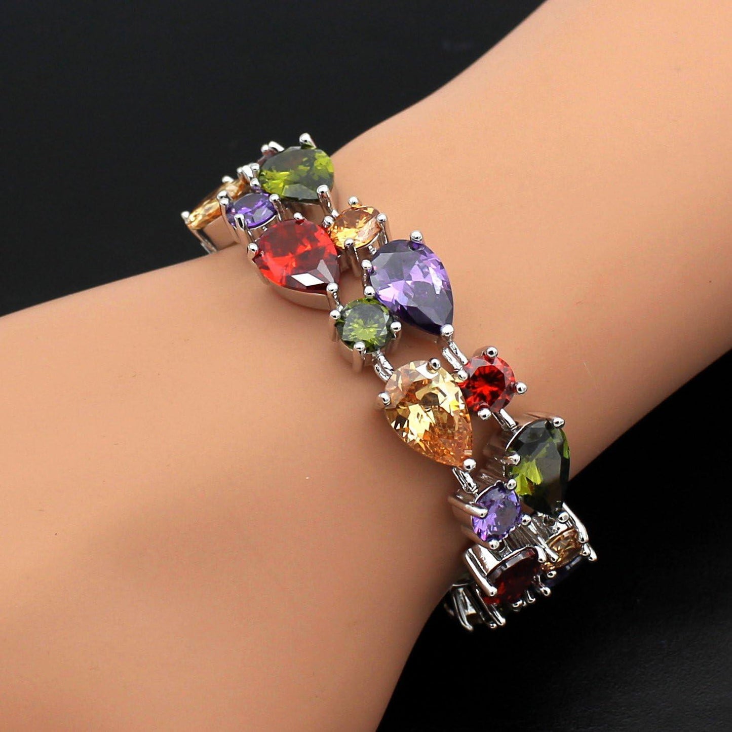 Silver Bangle Bracelets For Women Classic Fashion Bracelet with Gemstone Garnet White Topaz Amethyst Citrine Peridot Pink Topza 8 Inches