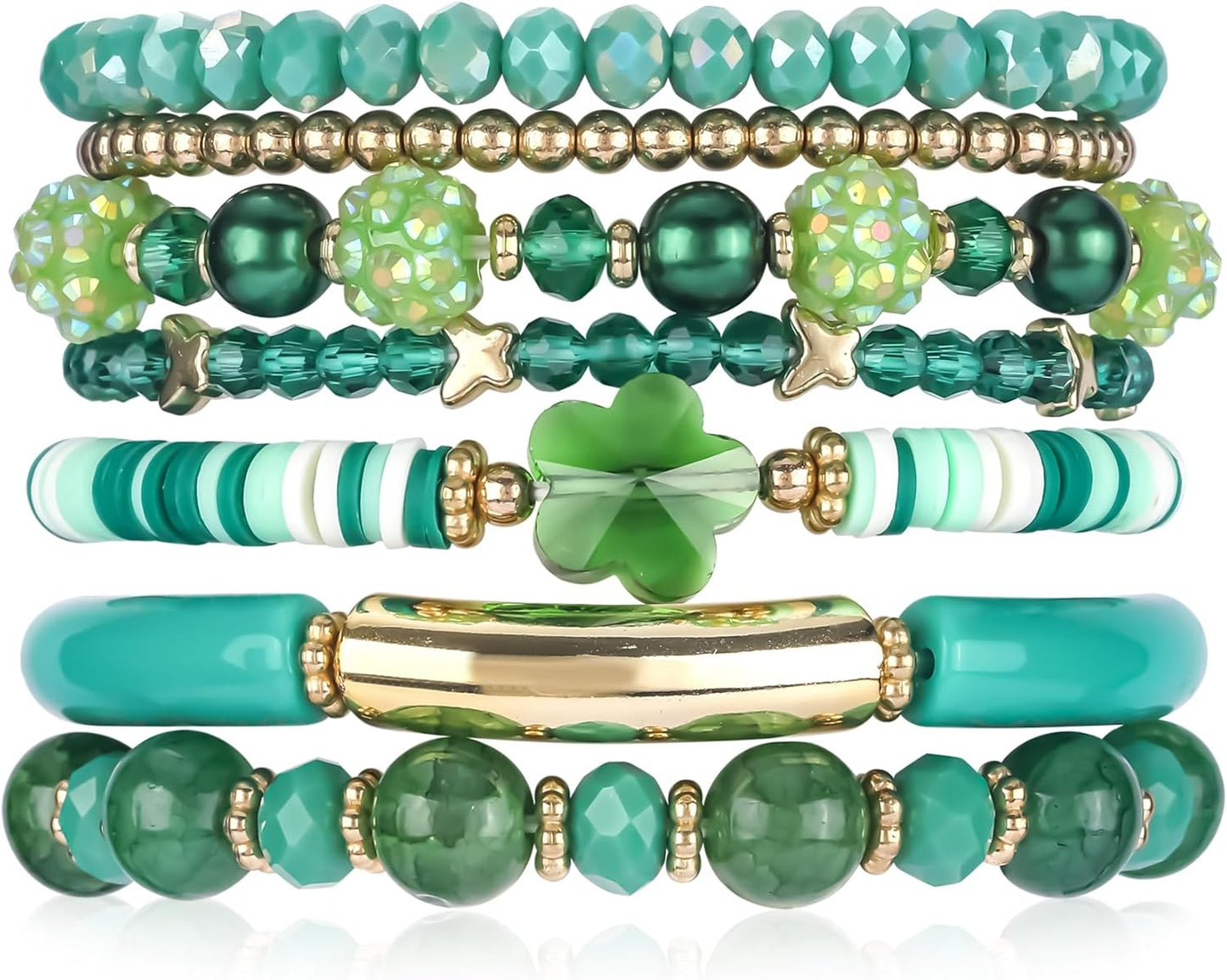 Bohemian Beaded Bracelets for Women Stackable Glass Beads Stretch Bracelets Boho Multilayered Disco Ball Faceted Crystal Beads Bracelet Set Handmade Trendy Jewelry Gift for Women