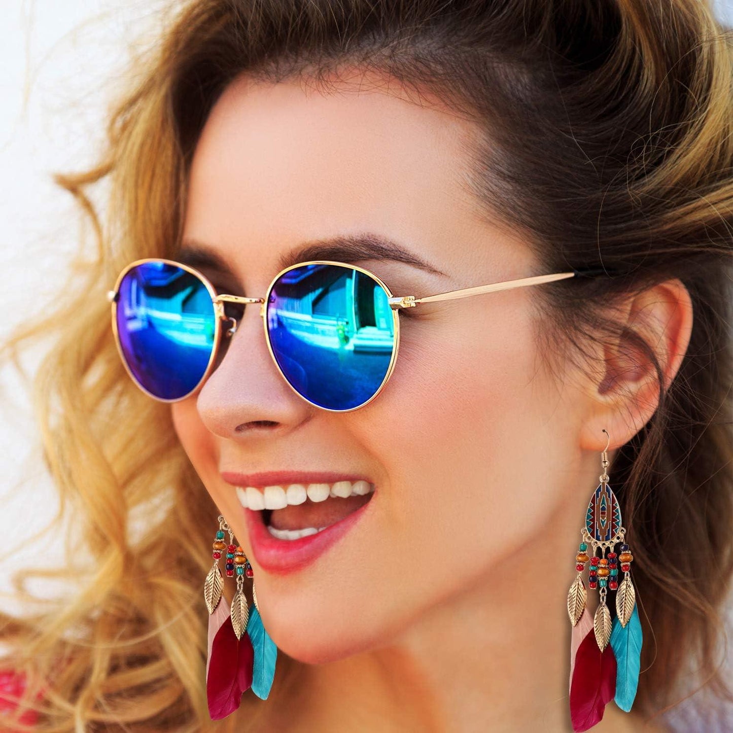 6 Pairs Women Faux Feather Earrings Dream Catcher Bohemian Fringe Tassel Long Drop Dangle Earrings Set with Design for Women