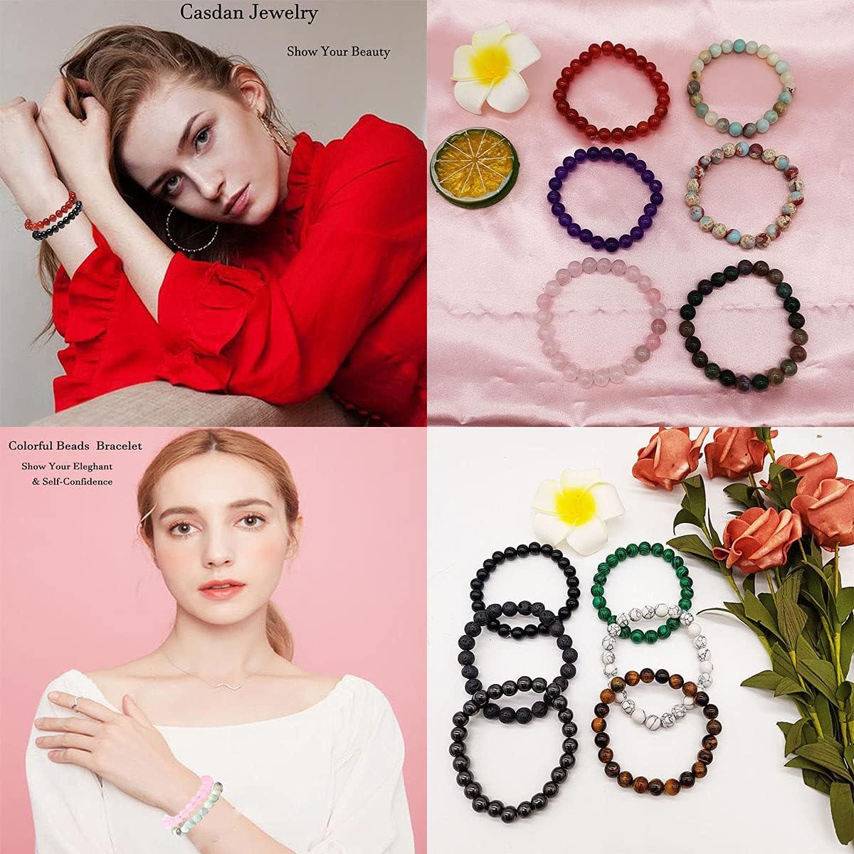 KDTONG 12PCS 8mm Gorgeous Semi-Precious Gemstones Round Beads Energy Power Crystal Reiki Elastic Stretch Bracelet For Women men Gifts