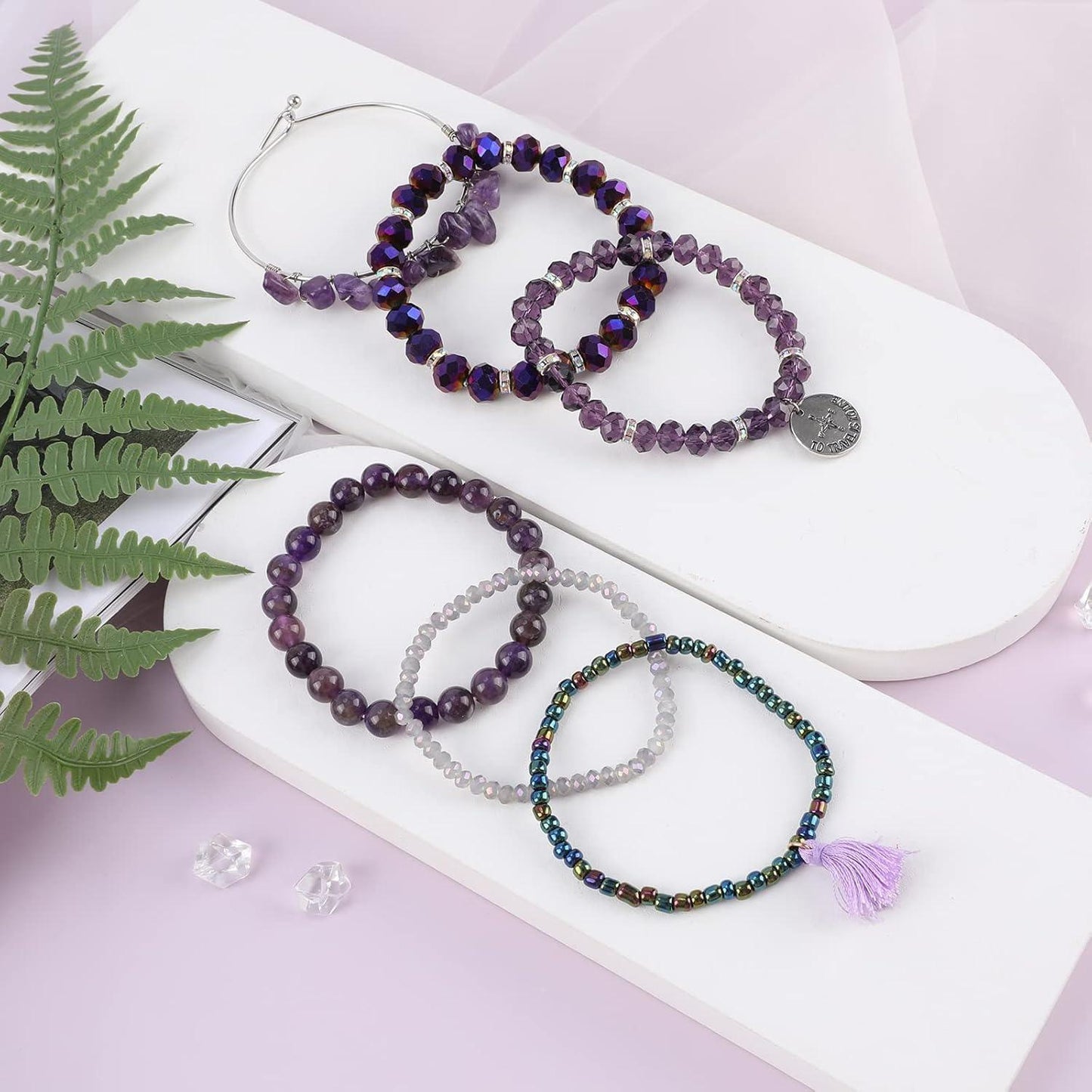 Bohemian Natural Stone Beaded Bracelets for Women Men Stackable Stretch Beads Bracelet Set with Charm and Tassel Multilayered Elastic Gemstone Bracelets Summer Beach Boho Jewelry Gift for Women